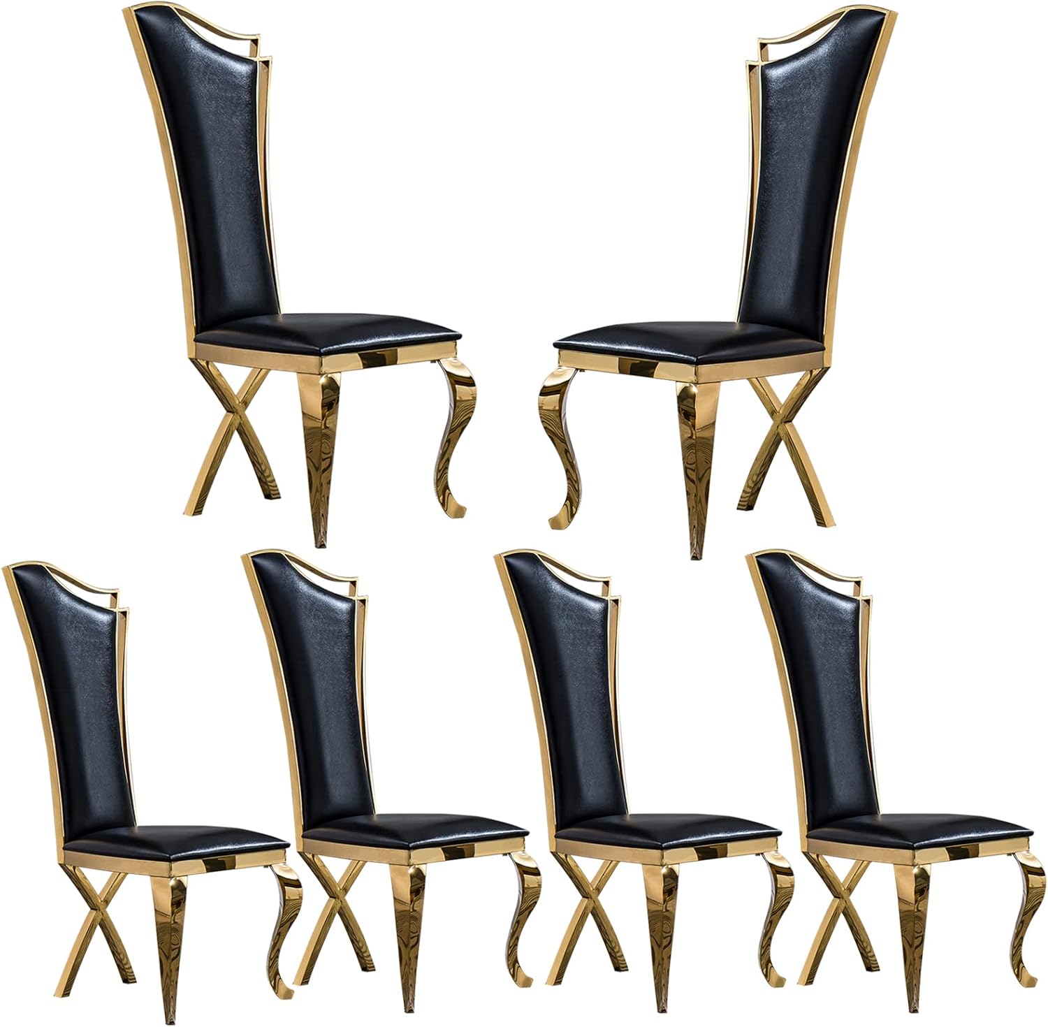 Goujxcy Luxury Leatherette Dining Chairs Set of 6, Modern