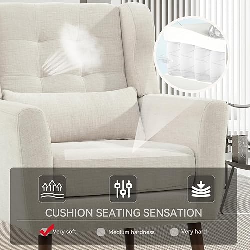 Miniatura 52 de Silla decorativa moderna, sillón tapizado con almohada, sofá individual de tela con asiento de salón y patas de madera, silla decorativa para sala