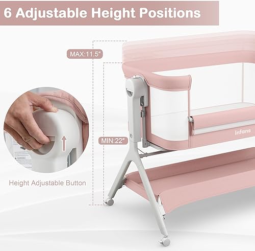 Miniatura 4 de INFANS Cuna de bebé 5 en 1, cama mecedora mejorada con ruedas, cesta de almacenamiento, bolsa de viaje, mosquitera, altura ajustable, cuna portátil