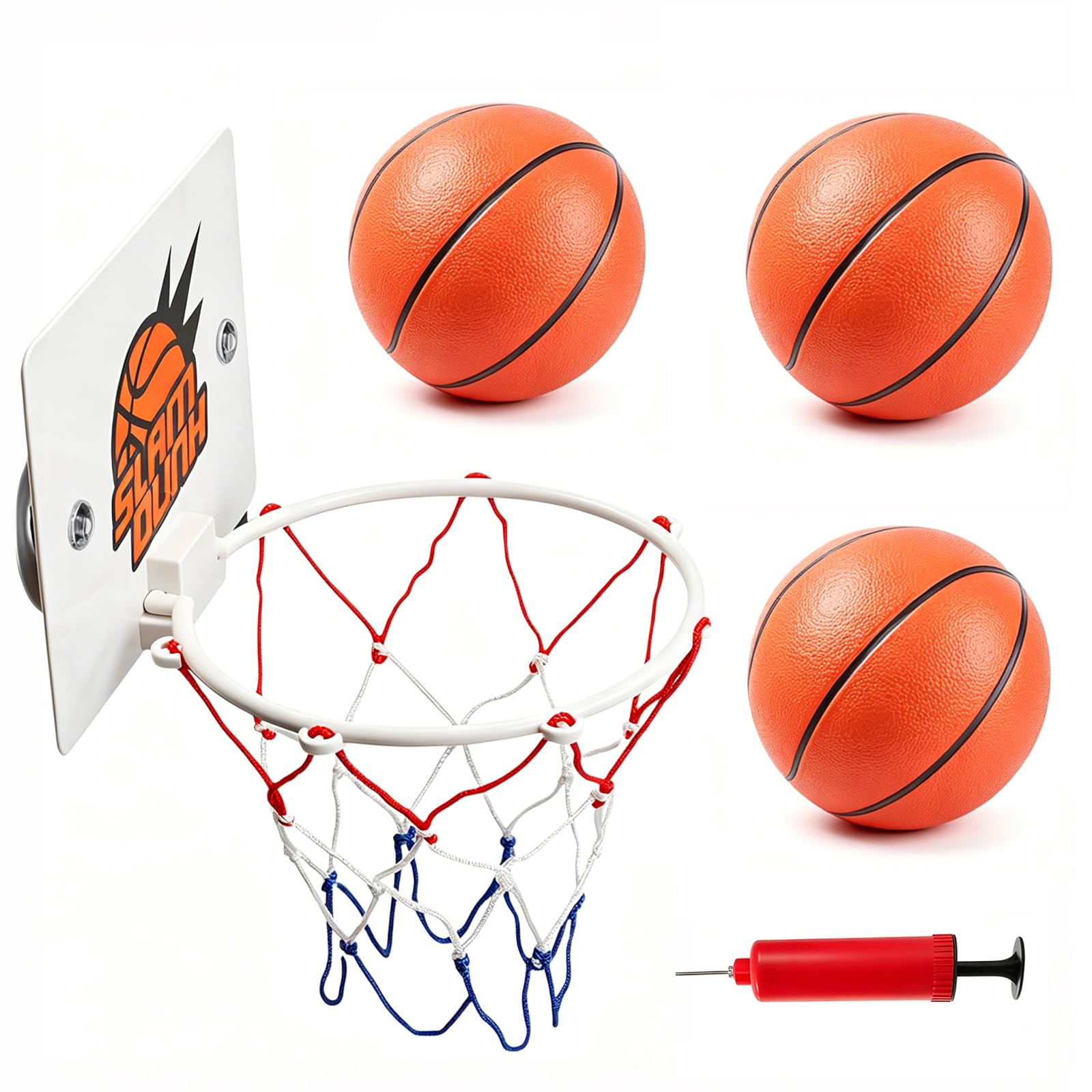 Mini Basketballkorb Set, Mini Basketball Indoor Spiel, Basketballkorb fürs Zimmer mit Luftpumpe, 5-teiliges Komplettset mit Basketballkorb und DREI Basketbällen