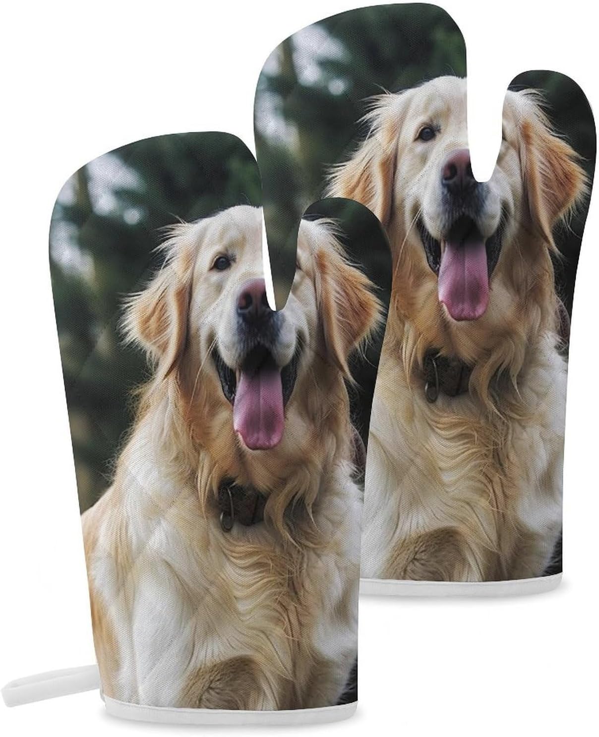 2 Pcs Oven Mitts Heat Resistant Kitchen Gloves Soft Safety Funny Golden Retriever Oven Glove for Microwave, Barbecue