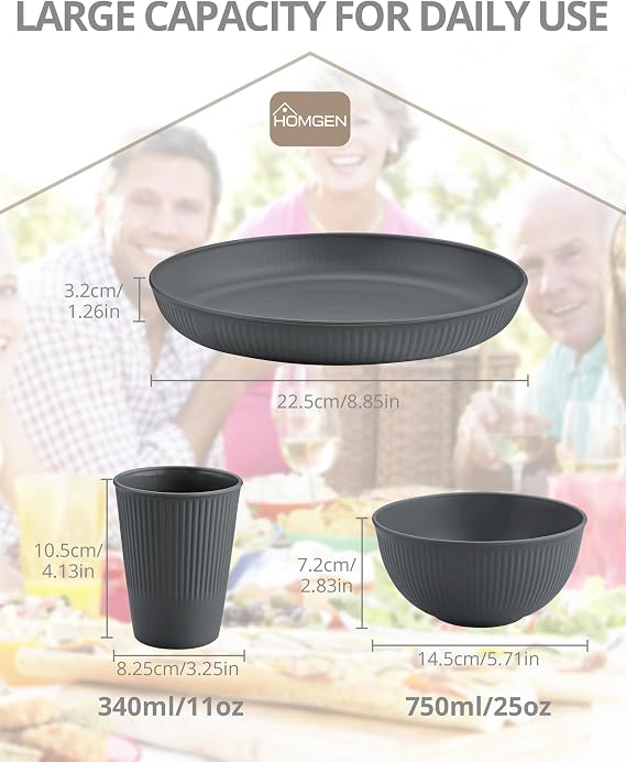 HOMGEN 12PCS Plastic Camping Plates and Bowls Set Unbreakable & BPA Free