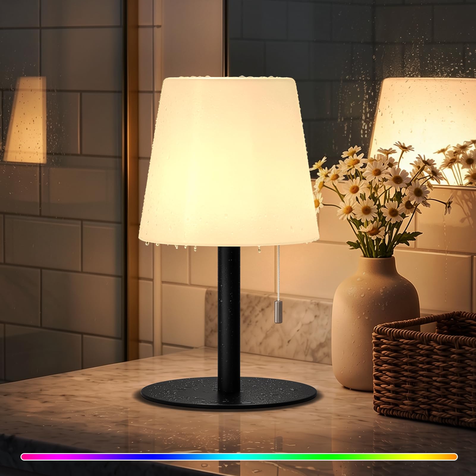 uuffoo Shower Lamp Rechargeable Outdoor Table Lamp Wireless Warm White & RGB Night Light for Patio Restaurant Camping Bathroom Gift for Women Mom Grandma H9.8cm-image-28