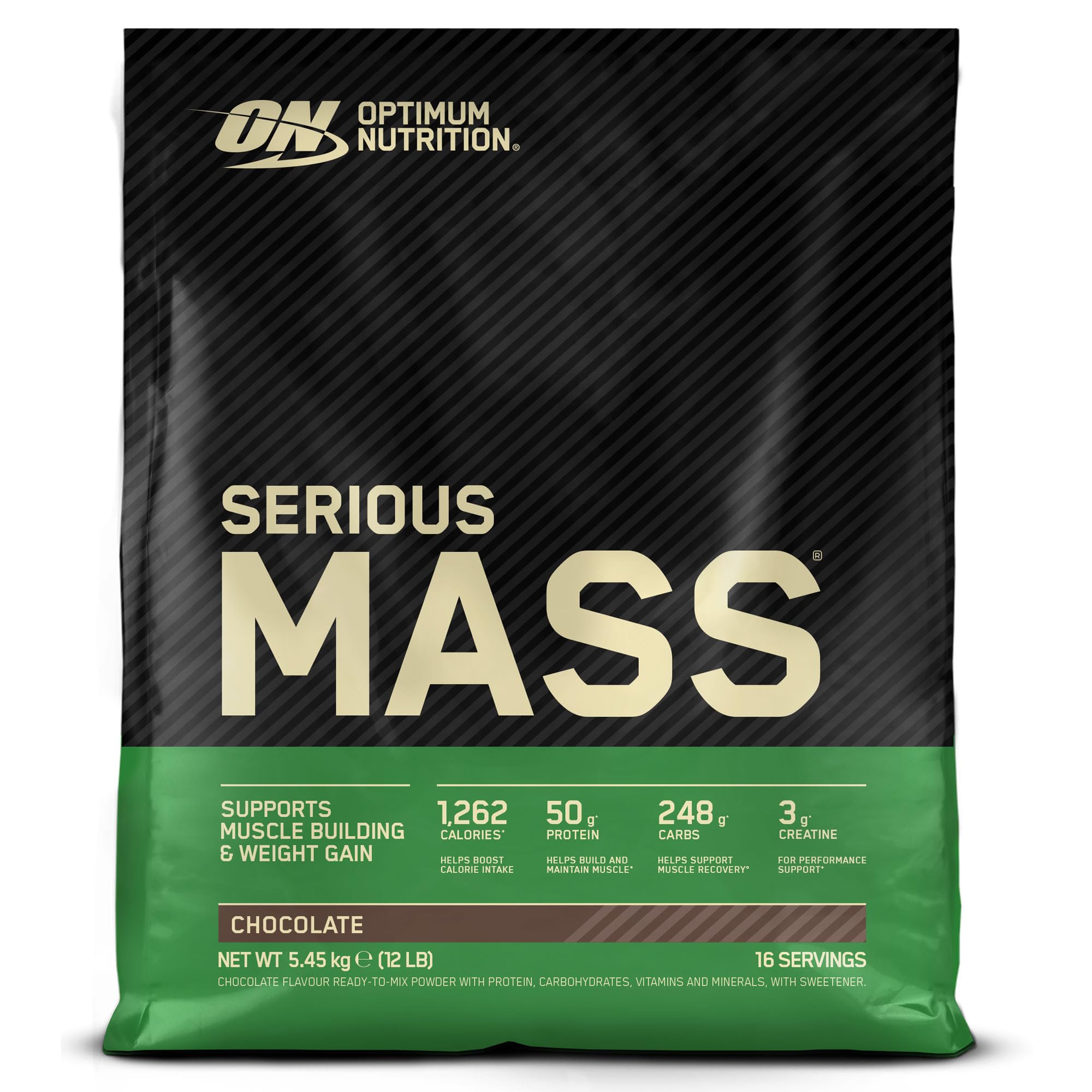 Optimum Nutrition Serious Mass Protein Powder High Calorie Mass Gainer with Vitamins, Creatine and Glutamine, Chocolate, 16 Servings, 5.45 kg
