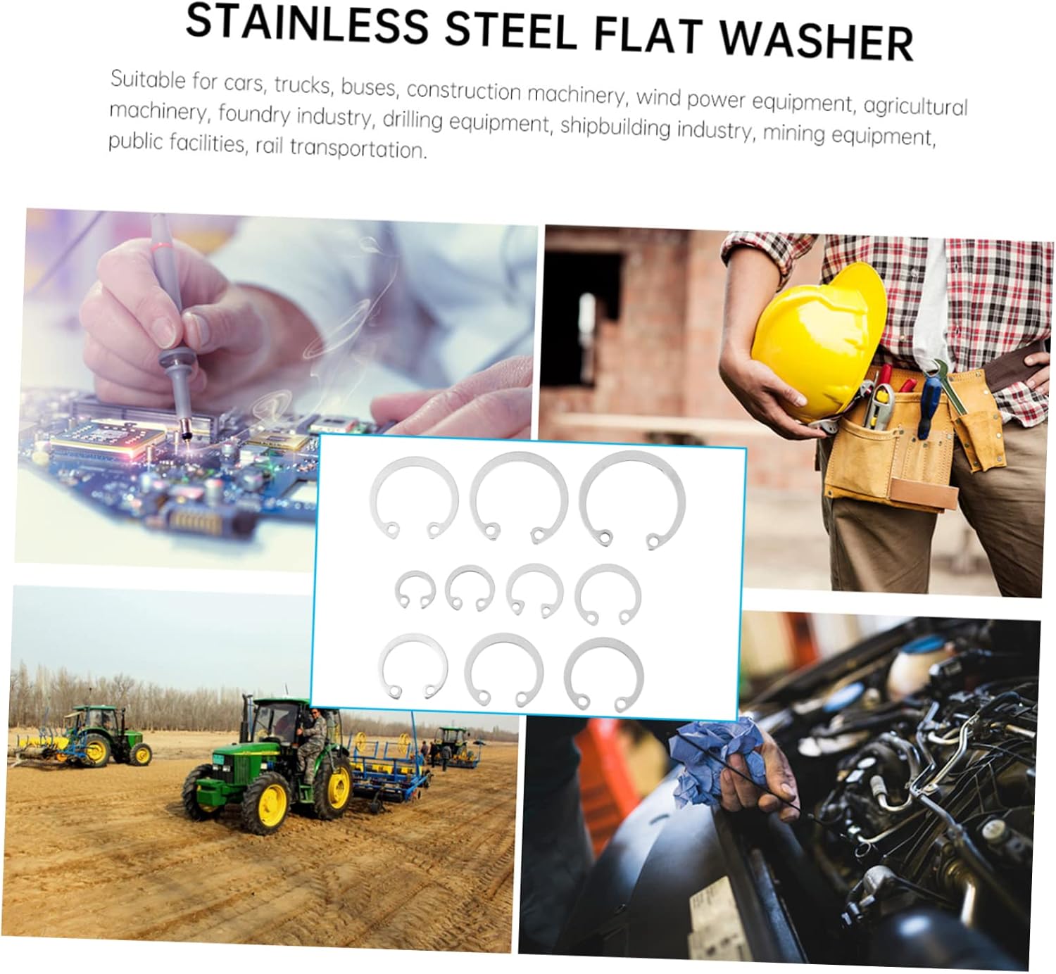 150Pcs Stainless Steel Shaft Snap Rings, C-Shaped Retaining for Fixing