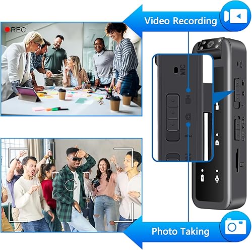 Miniatura 5 de Mini cámara corporal de 64 GB, videocámara de grabación de video de 1080P Wearable Patrol con visión nocturna IR, batería de 5 horas y lente