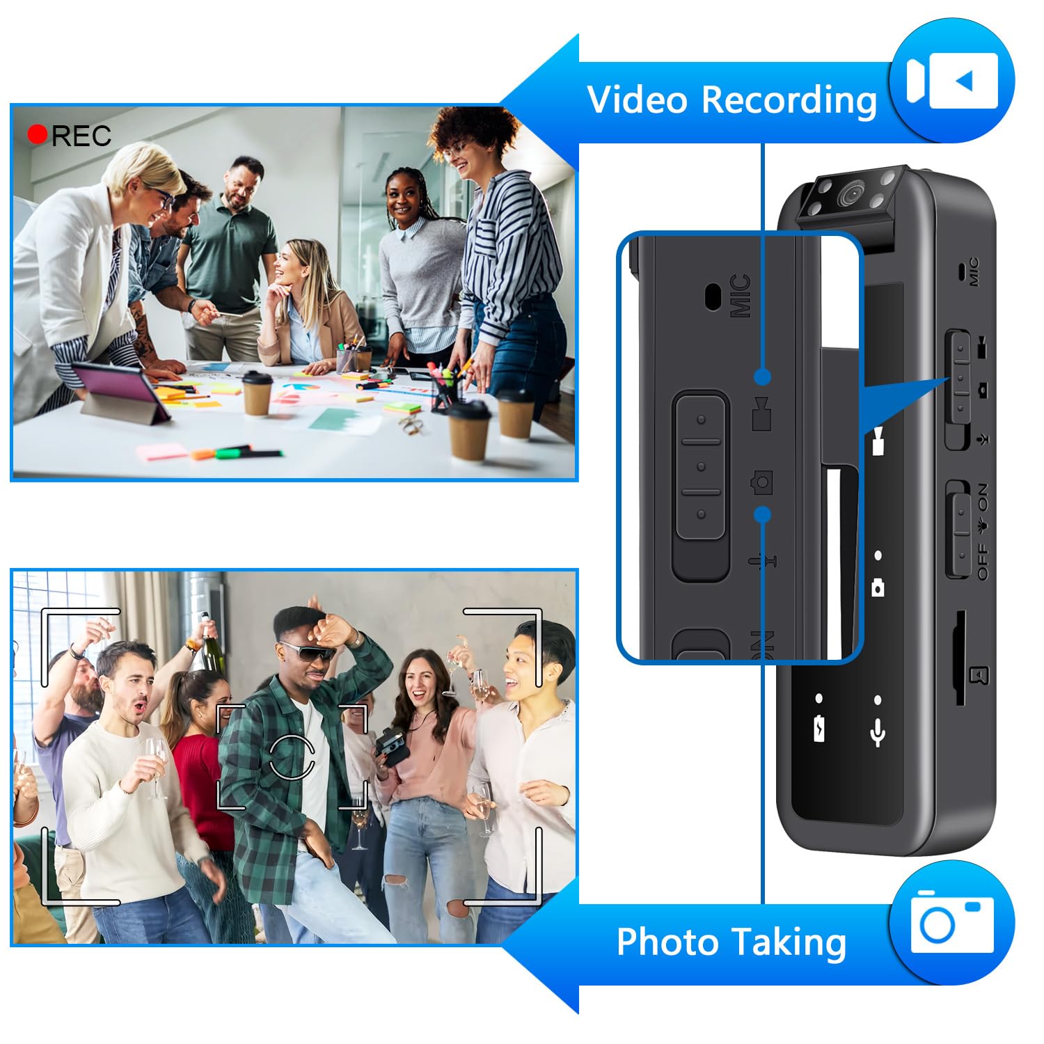 1080P Mini Video Cámara con Clip Trasero, 128GB Cámara de Cuerpo con 5HR Batería &180° Lente Giratoria, Visión Nocturna Cámara de Cuerpo con Grabación de Video y Audio