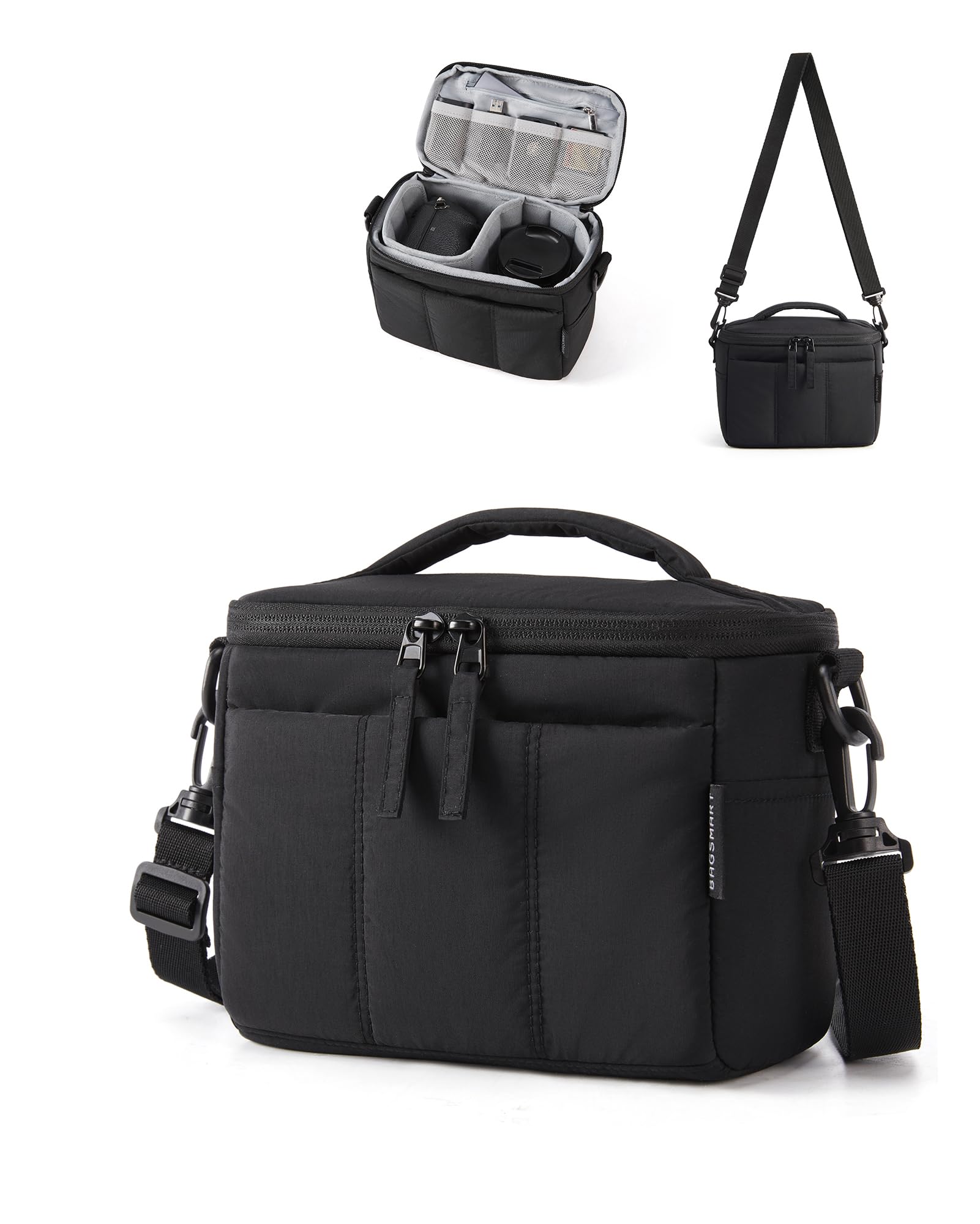 2 in 1 Quilted Camera Sling Bag for Mirrorless Camera, Black