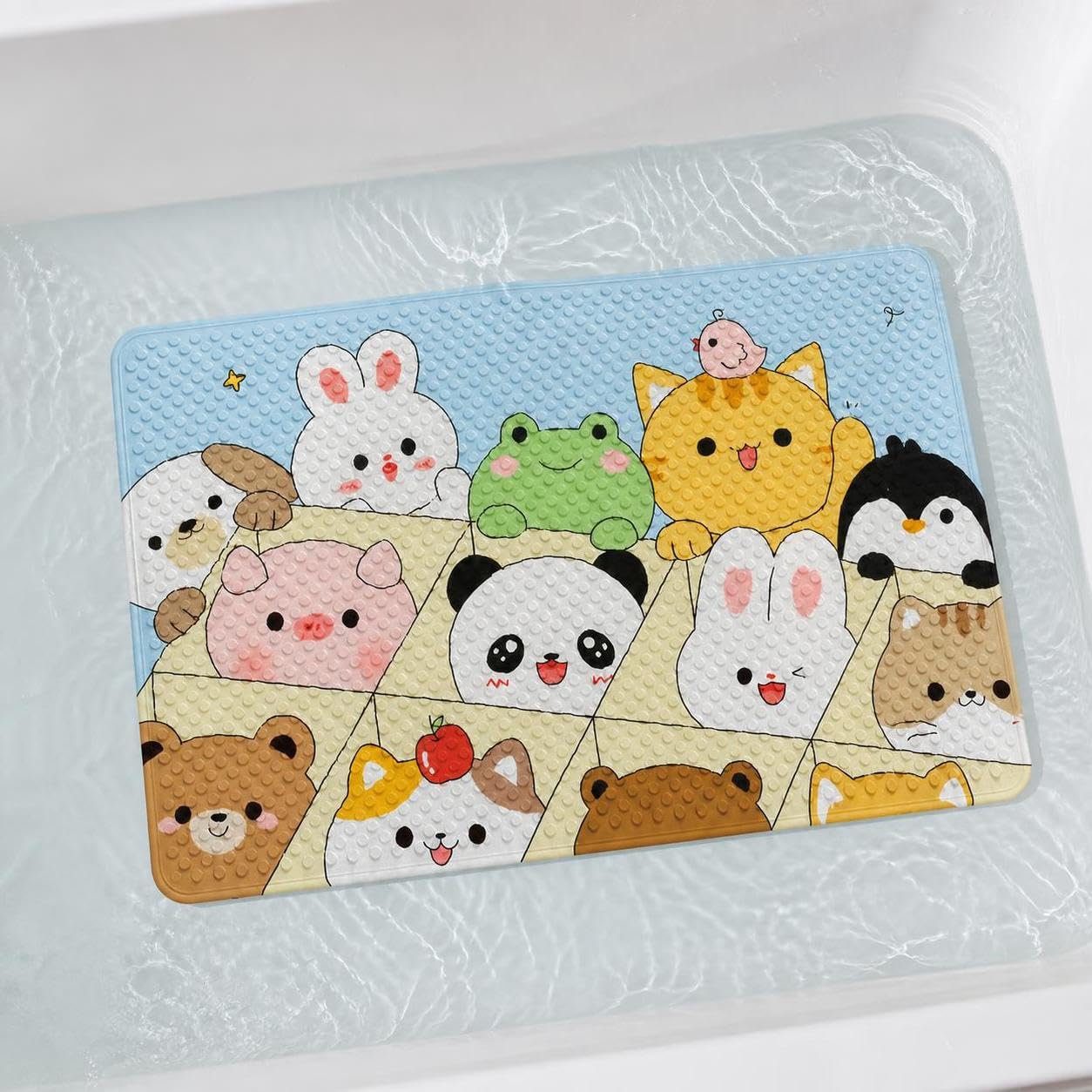 Tappeto Bagno Antiscivolo Bambini, 惬意时光-竹子熊猫, 60X90cm | In PVC resistente, funzione massaggiante piedi, con ventose per presa sicura, lavabile con acqua, per la doccia, per vasca