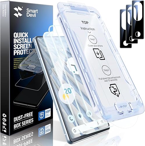 SMARTDEVIL [Paquete de 3+3] Protector de pantalla para Google Pixel 7 con protector de lente de cámara, compatible con lector de huellas dactilares,