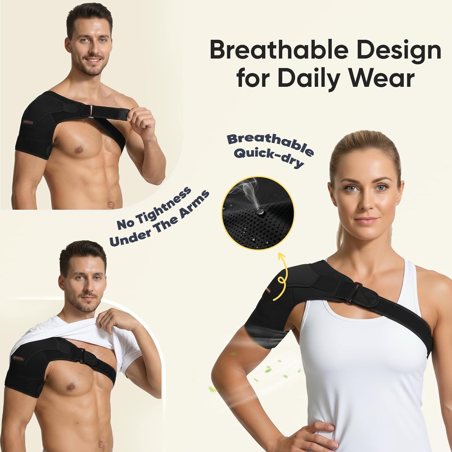 1 PC Shoulder Brace for Men and Women for Pain Relief - Shoulder Support & Compression Sleeve for Torn Rotator Cuff, AC Joint, Dislocation - Adjustable Design (Black, Size S)