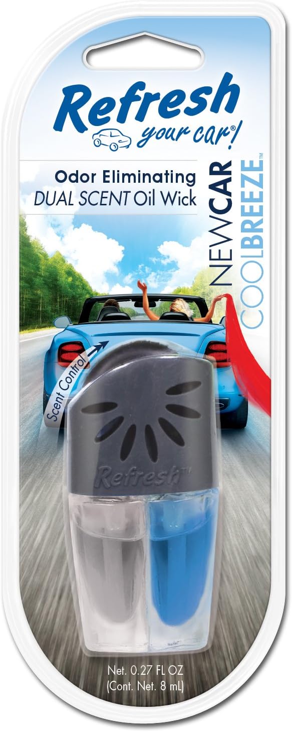 Refresh Your Car! E300877301 Dual Scented Oil Wick, New Car/Cool Breeze