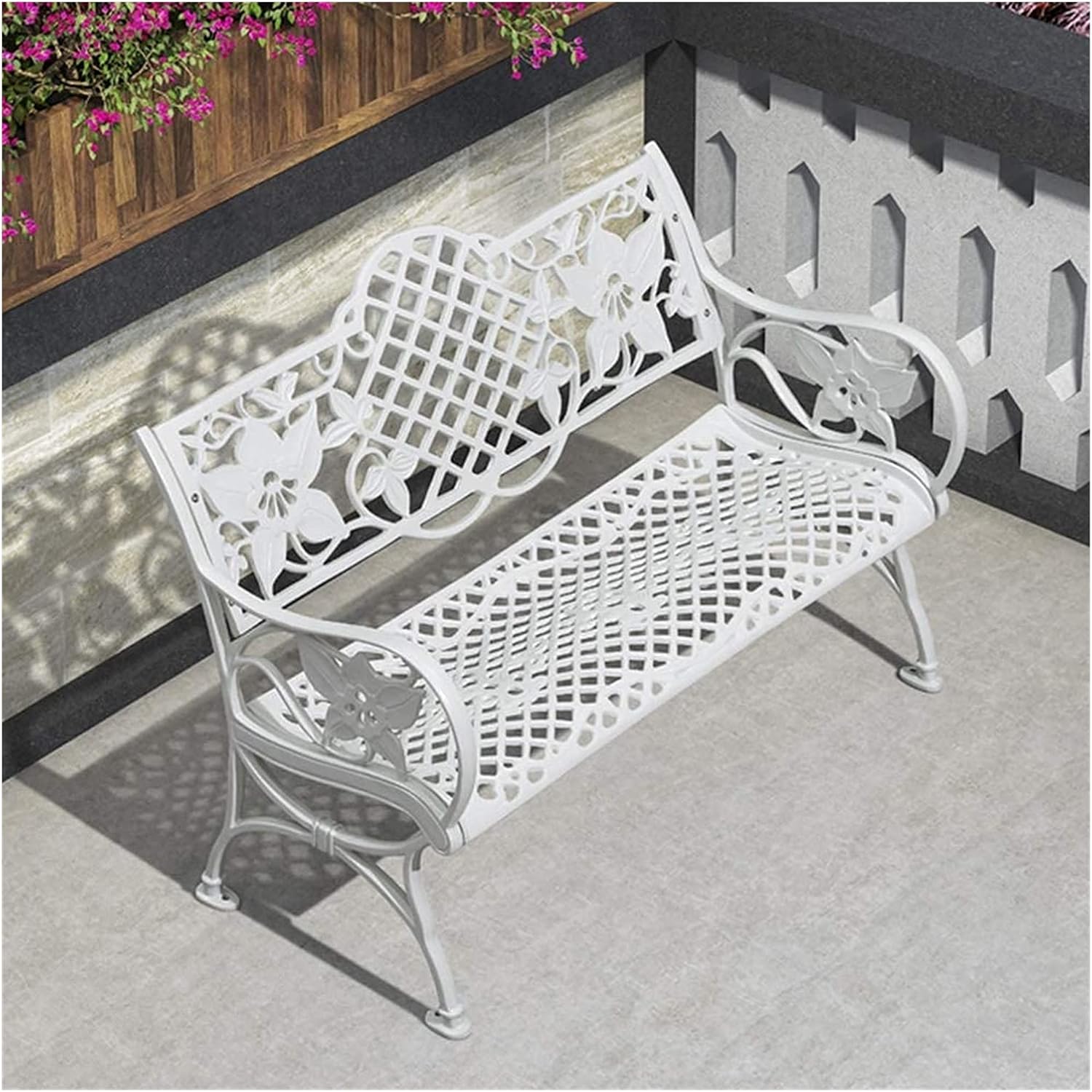 Park Terrace Bench Outdoor Bench Weatherproof Cast Aluminum Retro Garden Bench Decorative Lawn Benches fpr Courtyard and Porch