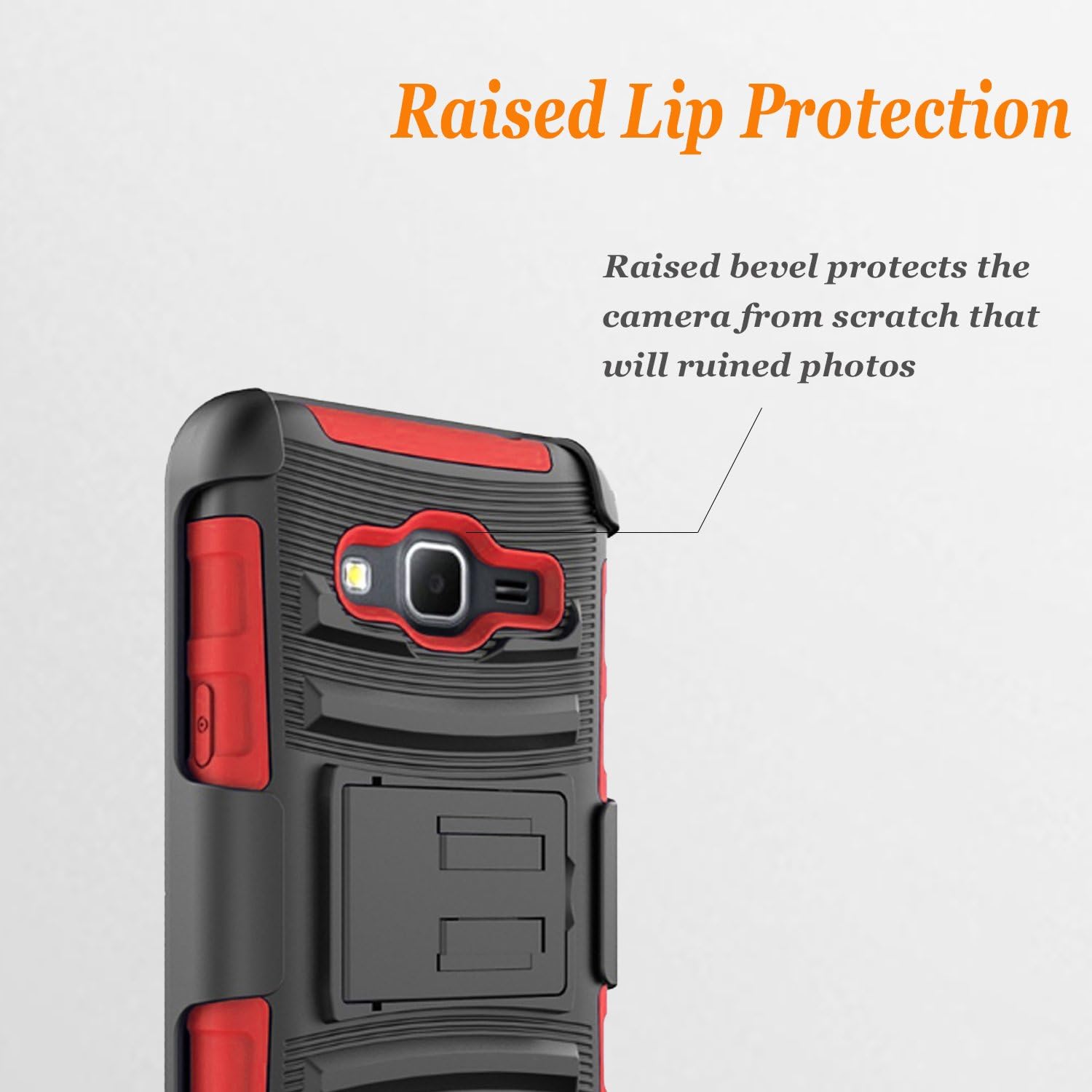 Core Prime Case, Samsung Galaxy Core Prime Case, Rugged Shell Cover Holster with Kickstand and Locking Belt Clip Black + Circle(TM) Stylus Touch Screen Pen and Screen Protector (Red)