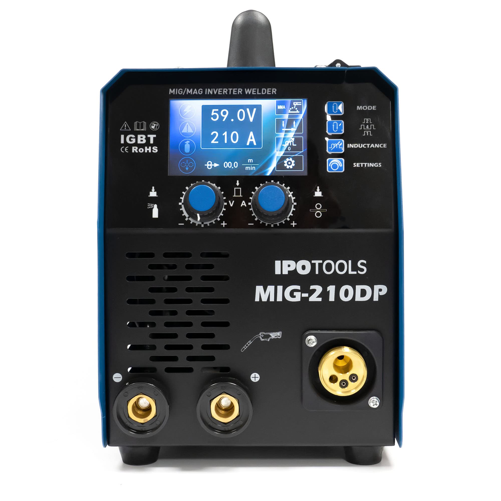IPOTOOLS MIG-210DP Synergy Double Pulse MIG MAG Welder - Soldador inverter profesional LCD con 210A 230V IGBT, 3 en 1 MIG Flux MMA Electrodes, Máquina de soldar portátil, 7 años de garantía