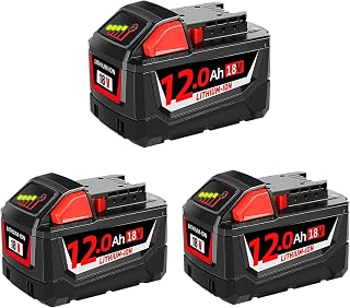 3 Pack 18V 12.0Ah Replacement for Milwaukee Battery Lithium 48-11-1860 48-11-1850 48-11-1865 48-11-1815 48-11-1820 Compatible with Milwaukee M18 Battery Cordless Power Tools and Charger (12.0-3)