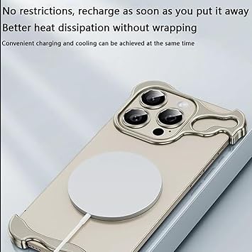 Frameless Special-Shaped Metal Corner Anti-Fall Phone Case for iPhone 17 Air 16 15 14 13 Pro Max,Borderless Slim No Back Bumper with Camera Cover Lens Film,Heat Dissipation Black