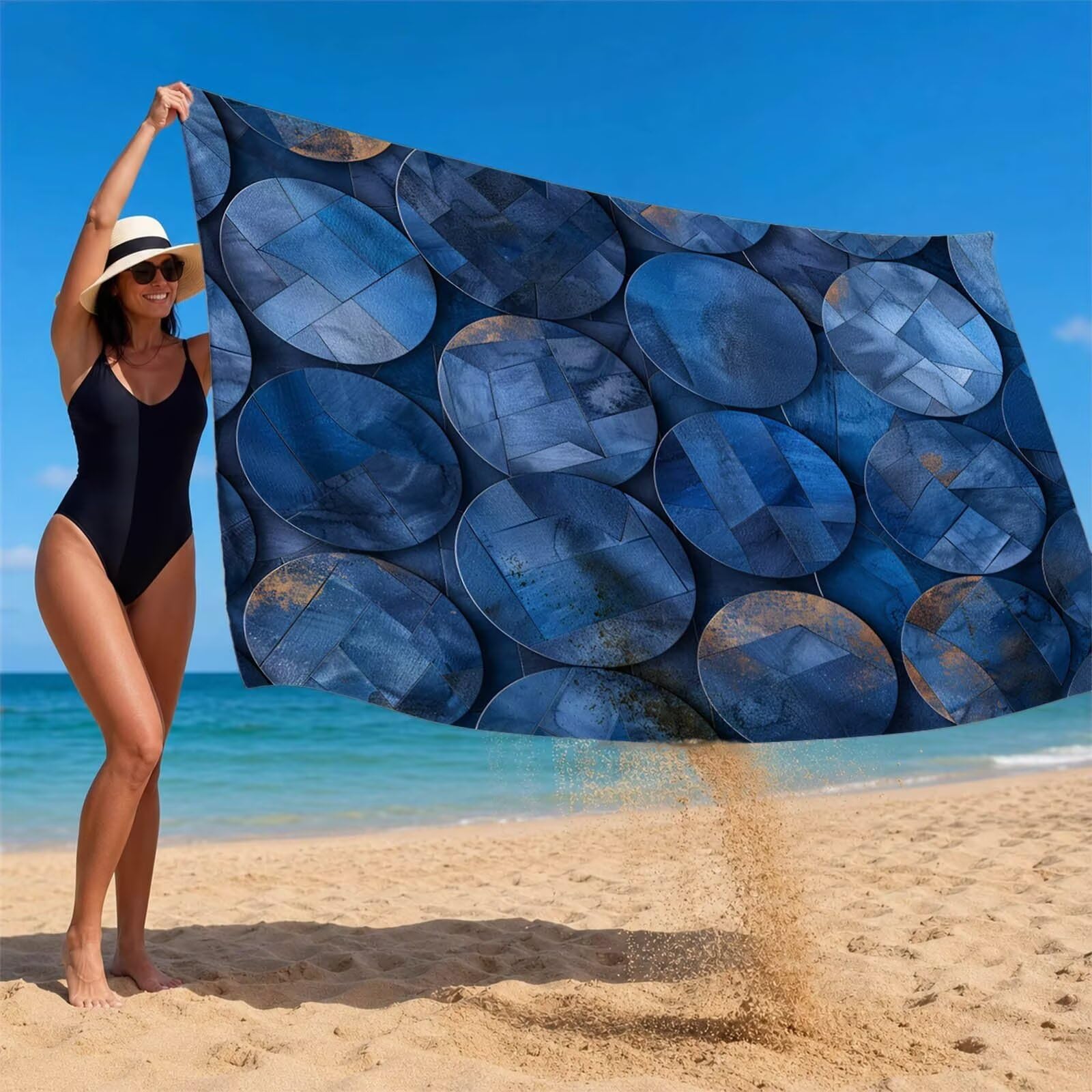 Redondo Toalla Playa 160x220 Resistente a la Arena Secado rápido Ligero, Toalla Playa Grande 220 x 160cm Suave Cómodo como Gym Yoga Sauna Toallas Baño Grandes Travel Essentials Sencillez XTLS-2981