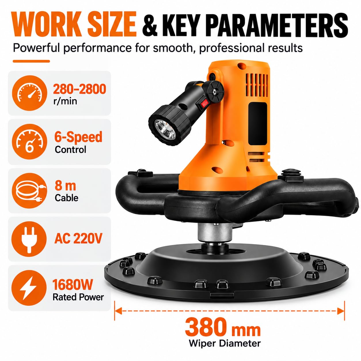 Máquina alisadora de pared de 1680 W, 6 velocidades 280-2800 RPM