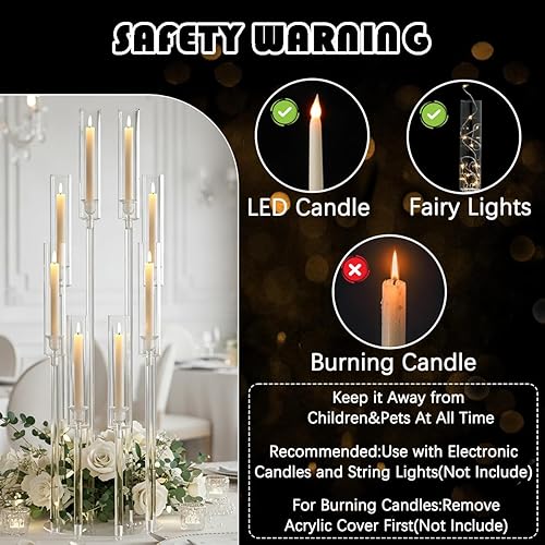 Miniatura 4 de 6 piezas de candelabro transparente para centro de mesa de boda, candelabro de acrílico de 8 brazos, centro de mesa de 38.5 cm de alto, candelabro