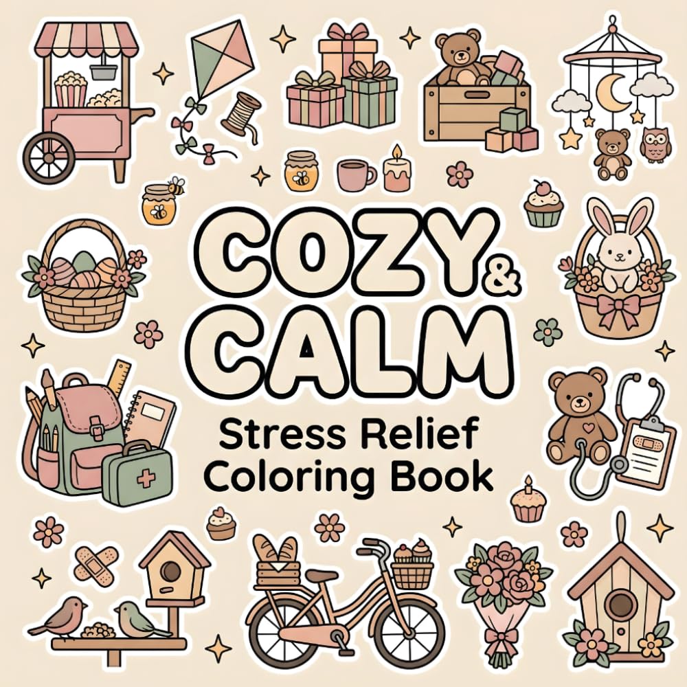 Cozy & Calm: Bold and Easy Coloring Book for Kids Ages 6+: Cute Everyday Things, Playful Objects, Sweet Treats, and Simple Fun Pages
