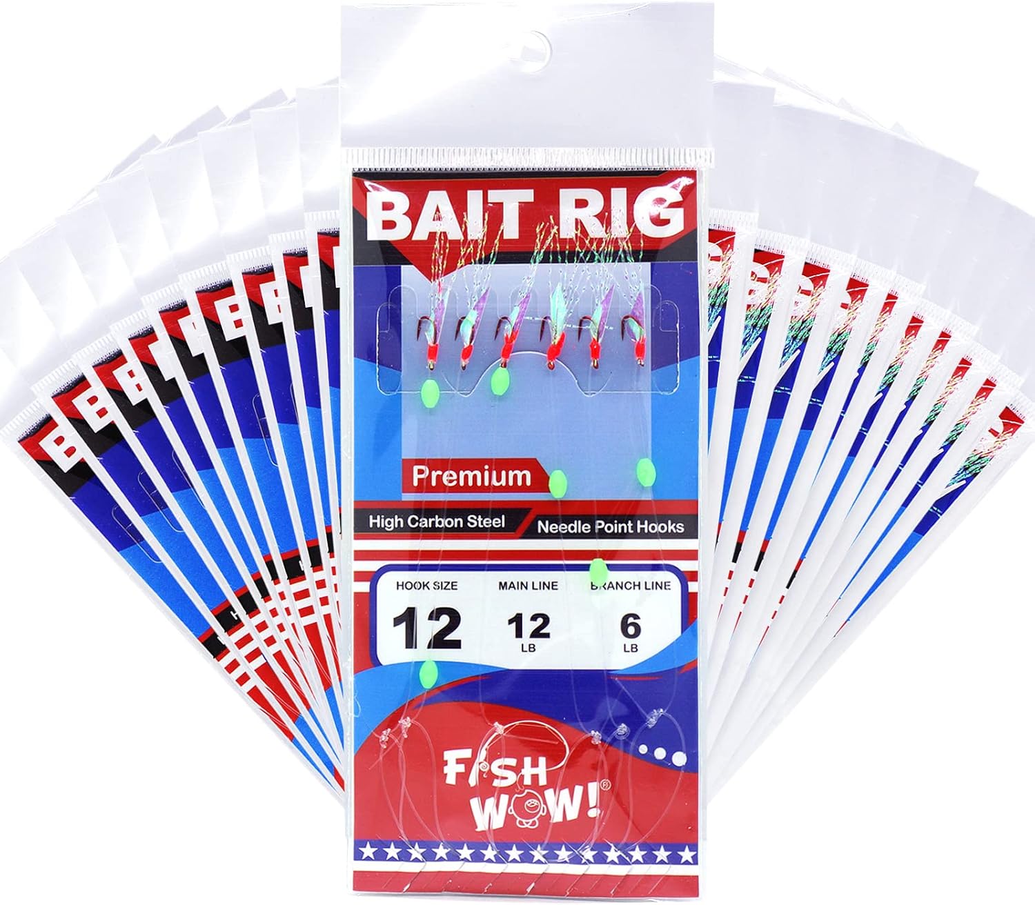 20 Packs Size 12 Fishing Red Hook Bait Rigs with Mylar Fish Skin w/Glow Beads and Ball Barrel Bearing Swivel Premium Piscatore Bait