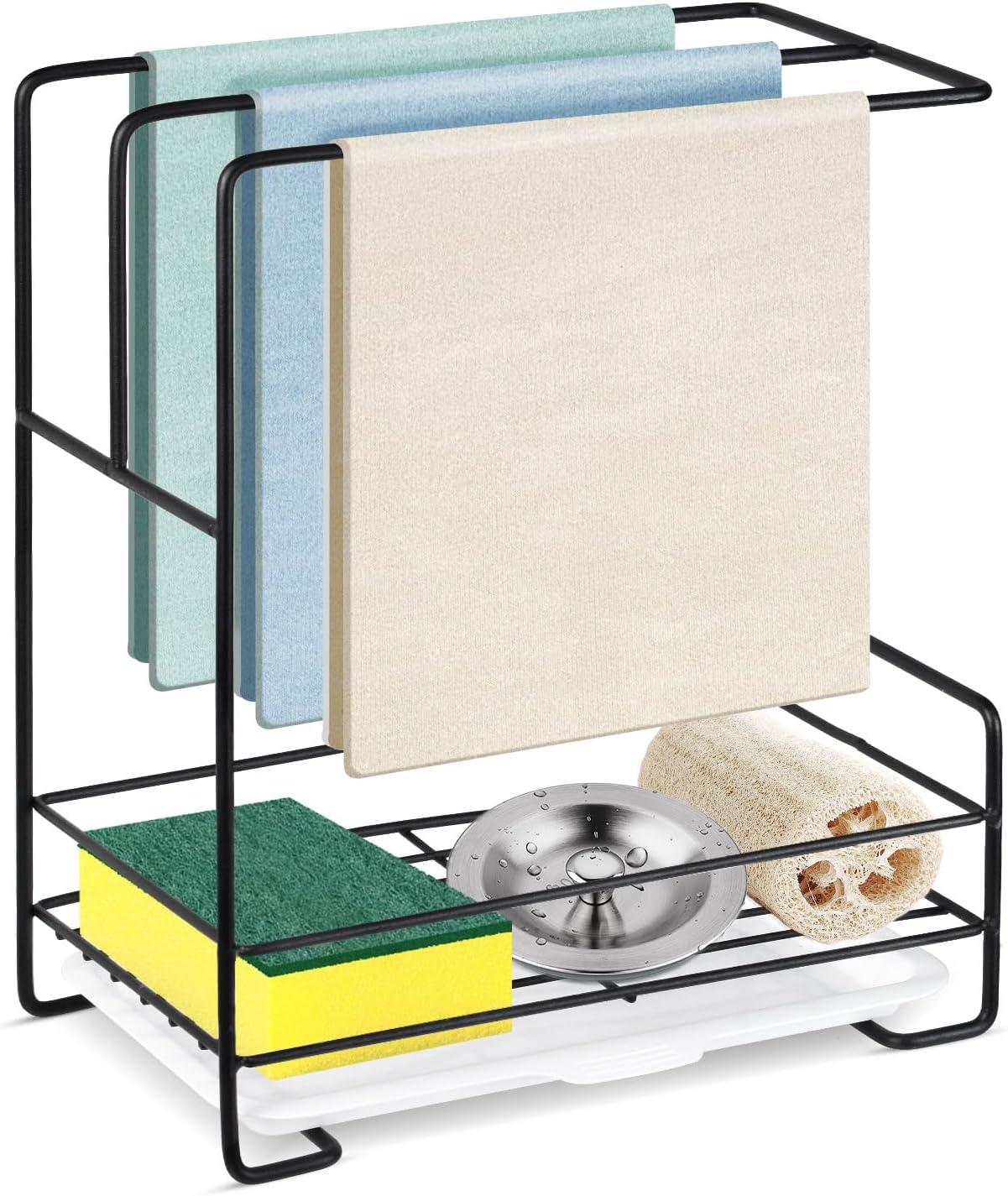 Kitchen Sink Sponge Organizer, Dish Sponge Holder for Counter, Dish Cloth Holder