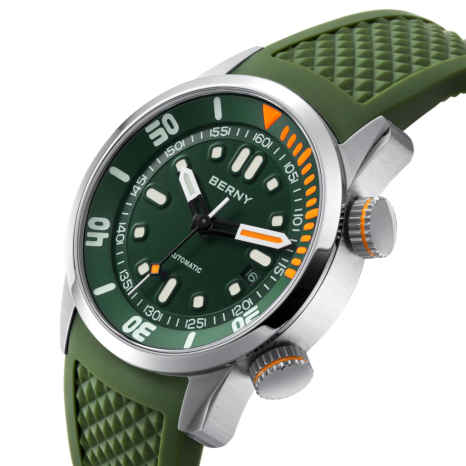 BERNY Orologio da uomo 20ATM Orologio subacqueo Movimento automatico Orologio da polso HV600 Durezza Vetro zaffiro Confortevole Cinturino in Silicone Orologi Super Luminosi Uomo
