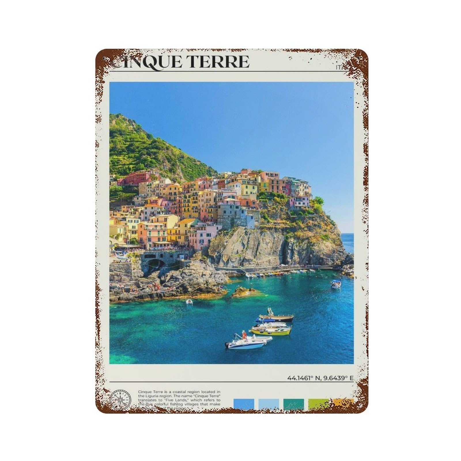 xiaoxiaoshen Real Photo Cinque Terre Italy Wall Decor Art Metal Tin Poster Modern Home Decor Art Home Bar Shop Decorations Vintage Sign 40x30cm