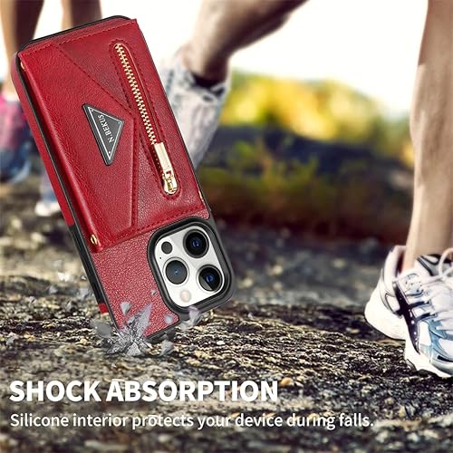 Miniatura 6 de SZHAIYU Cartera con cremallera compatible con iPhone 15 Pro Max, funda cruzada con correa para mujer, tarjetero y cordón de 6.7 pulgadas, soporte de