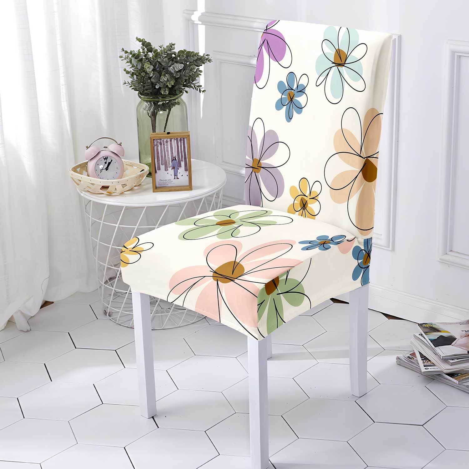 Stuhlhussen Bunte Blumen Stuhlhussen 6er Set Stretch Weiche Elasthan Stuhlhussen Schwingstühle Waschbar Stuhlbezug Abnehmbare Hussen für Stühle Langlebig Stuhlhusse Universal Stuhlbezüge