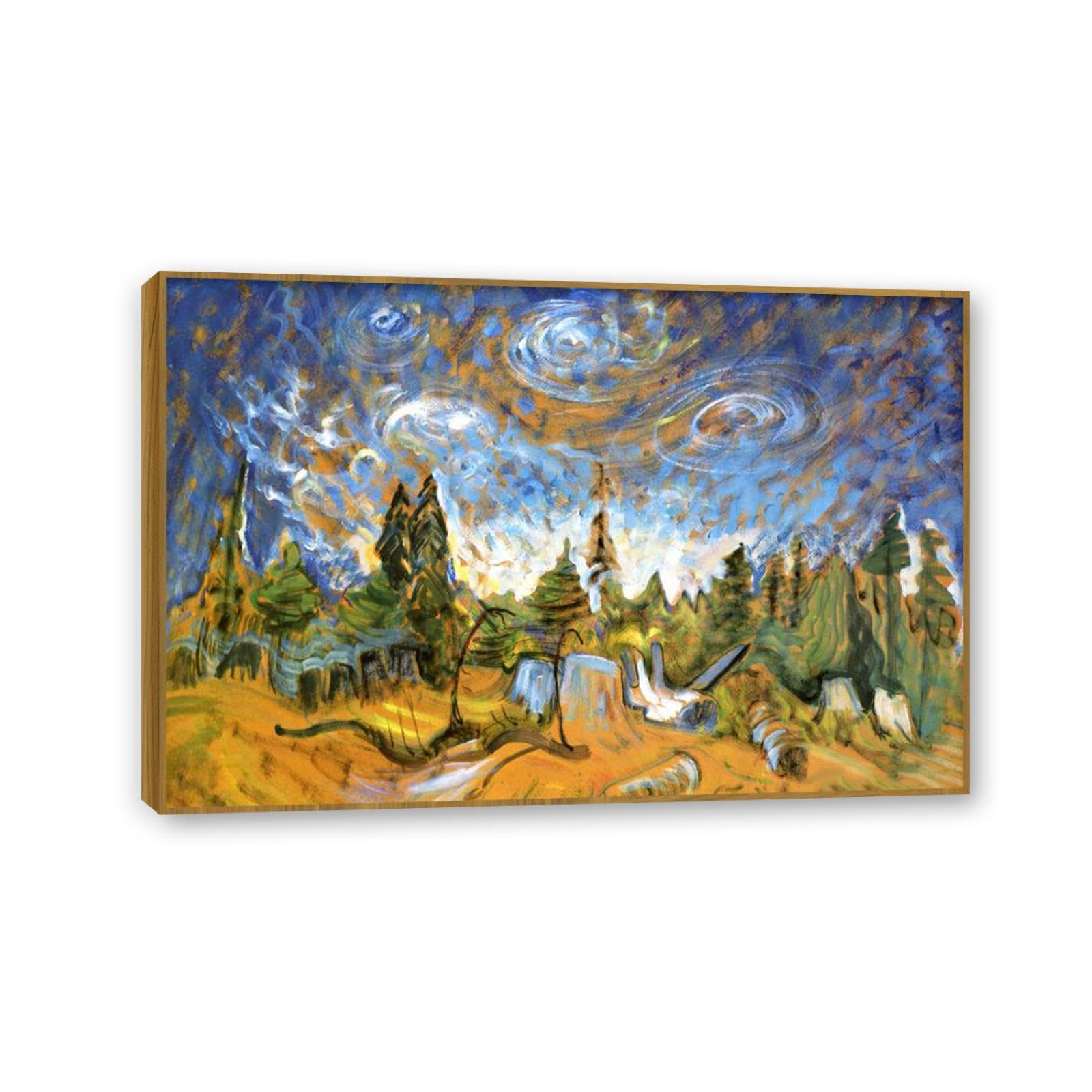 Hau3sh3a Emily Carr Impresión en Lienzo Tocones y cielo poster cuadros famosos Reproducción en Lienzo abstracto paisaje Cuadros Decoracion Salon Modernos60x40cm(24x16in) Marco dorado