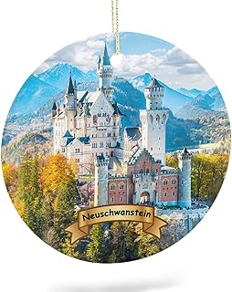 Neuschwanstein Castle Germany Tree Hanging Christmas Ornament Porcelain Double-Sided Ceramic Ornament,2.9 Inches