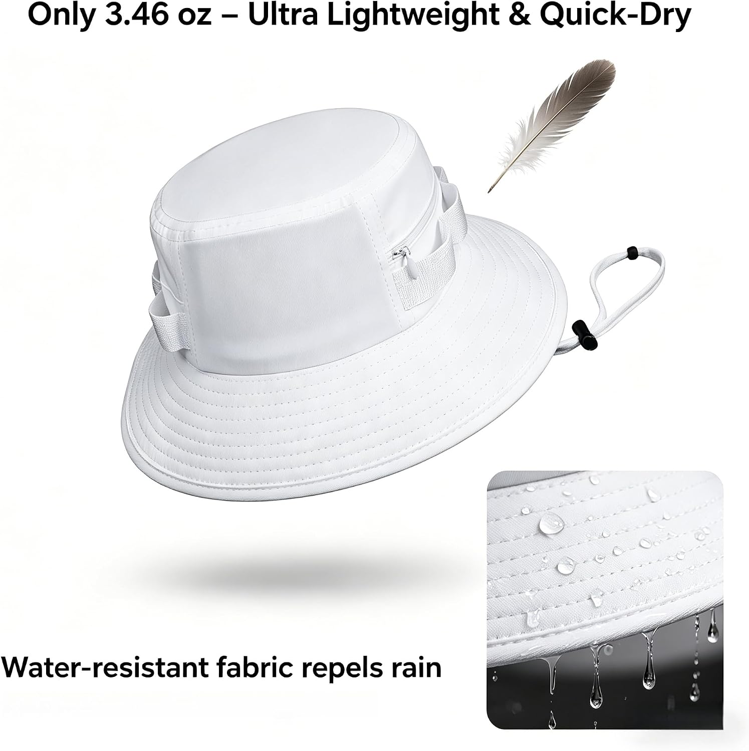 Bucket Hat with Chin Strap UPF 50+ Water-Resistant Packable Sun Boonie Hat with Zipper Pocket for Men Women