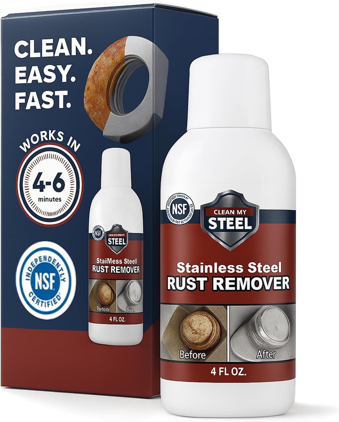 Stainless Steel Rust Remover Cleaner, NSF Approved Safe Food Areas. Non-Toxic Appliances Perfect for Stains, Fridge, Best Knife Cybertruck Grill more (4 oz)