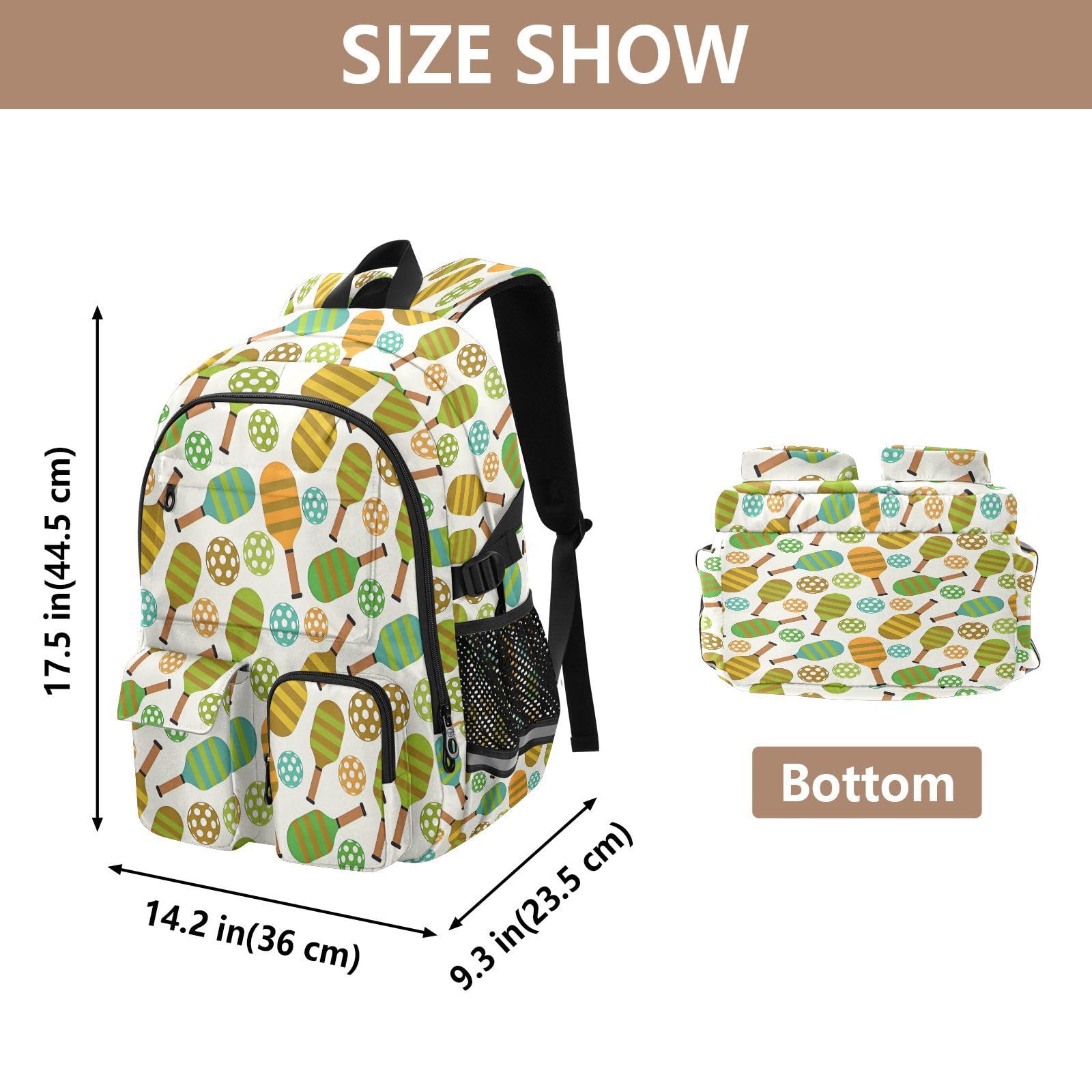 Farbenfroher strukturierter Pickleball-Rucksack mit mehreren Taschen für Schule, Reisen, Outdoor, Uni, 44,5 cm (17,5 Zoll) Laptop-Rucksack für Damen und Herren