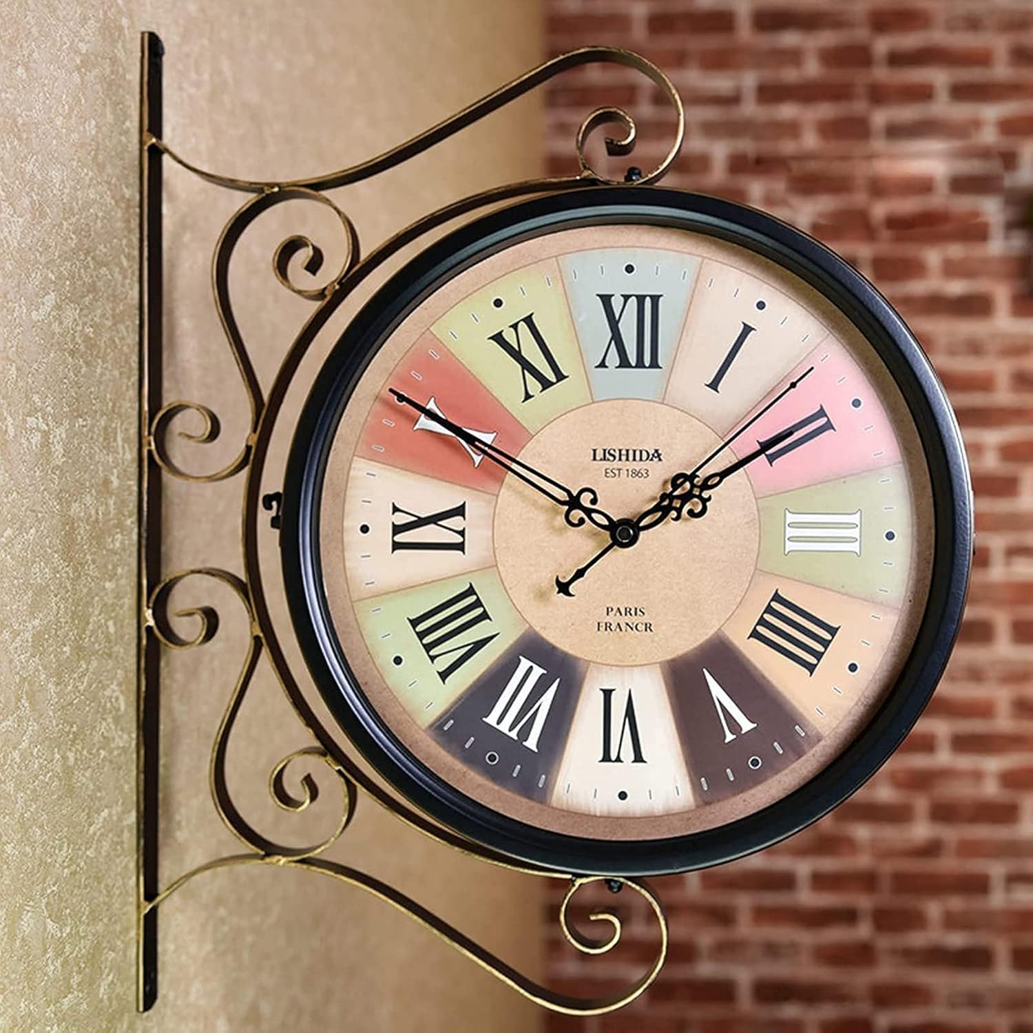 Wall Clock Art Clock Outdoor Garden Clocks, Station Clock Double-Sided Hanging Clock Wall Clock Retro Vintage Station Clock Outdoor Clocks for Patio - Vintage Clock Wall Decor Clock