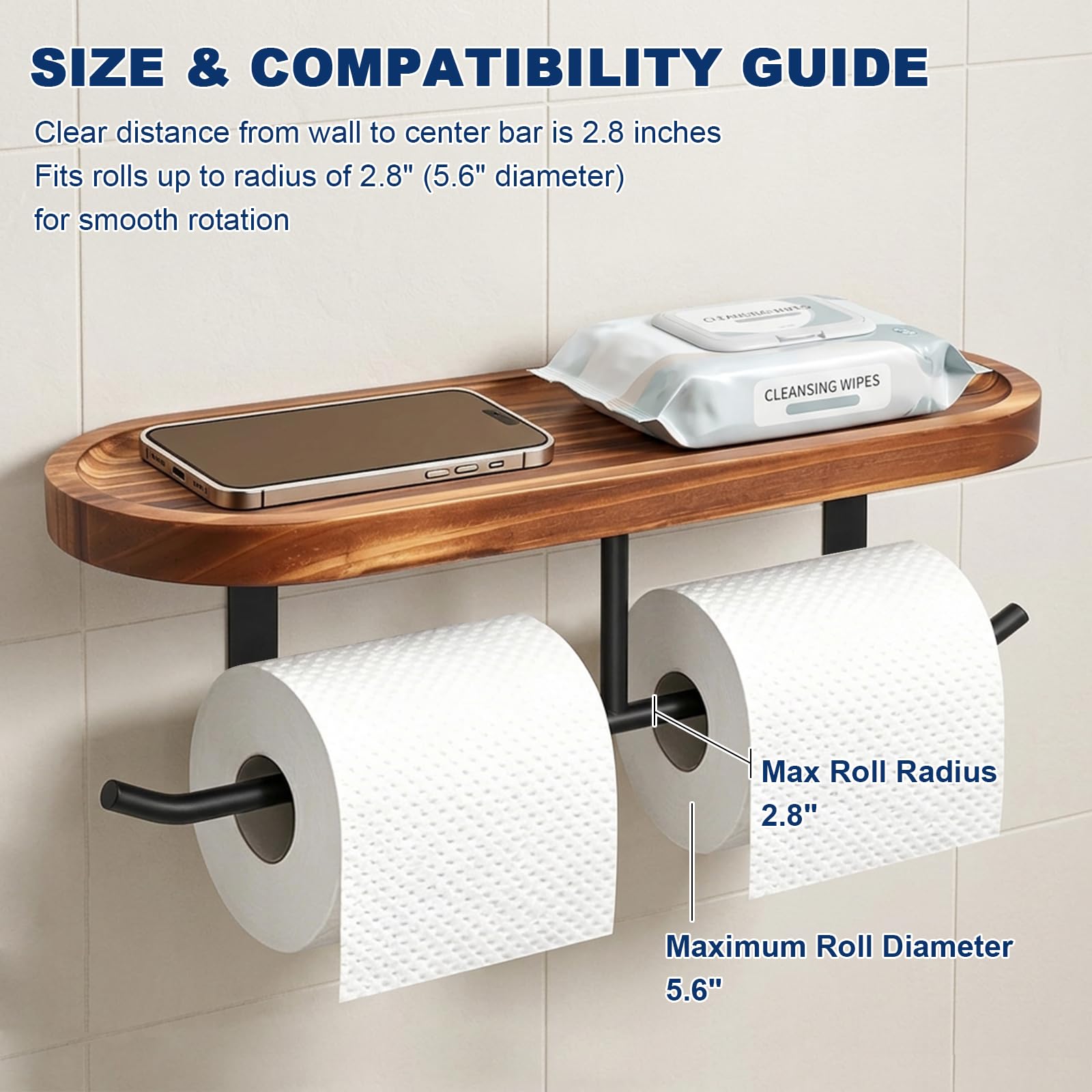 NearMoon Toilet Paper Holder, Heavy Duty DIY Toilet Roll Holder for Bathroom, Living Room and Kitchen, Vintage Rustic Iron Style Rustproof Bath Hardware, Wall Mounted (Black, 11" Double Rod) — Amazon image 3