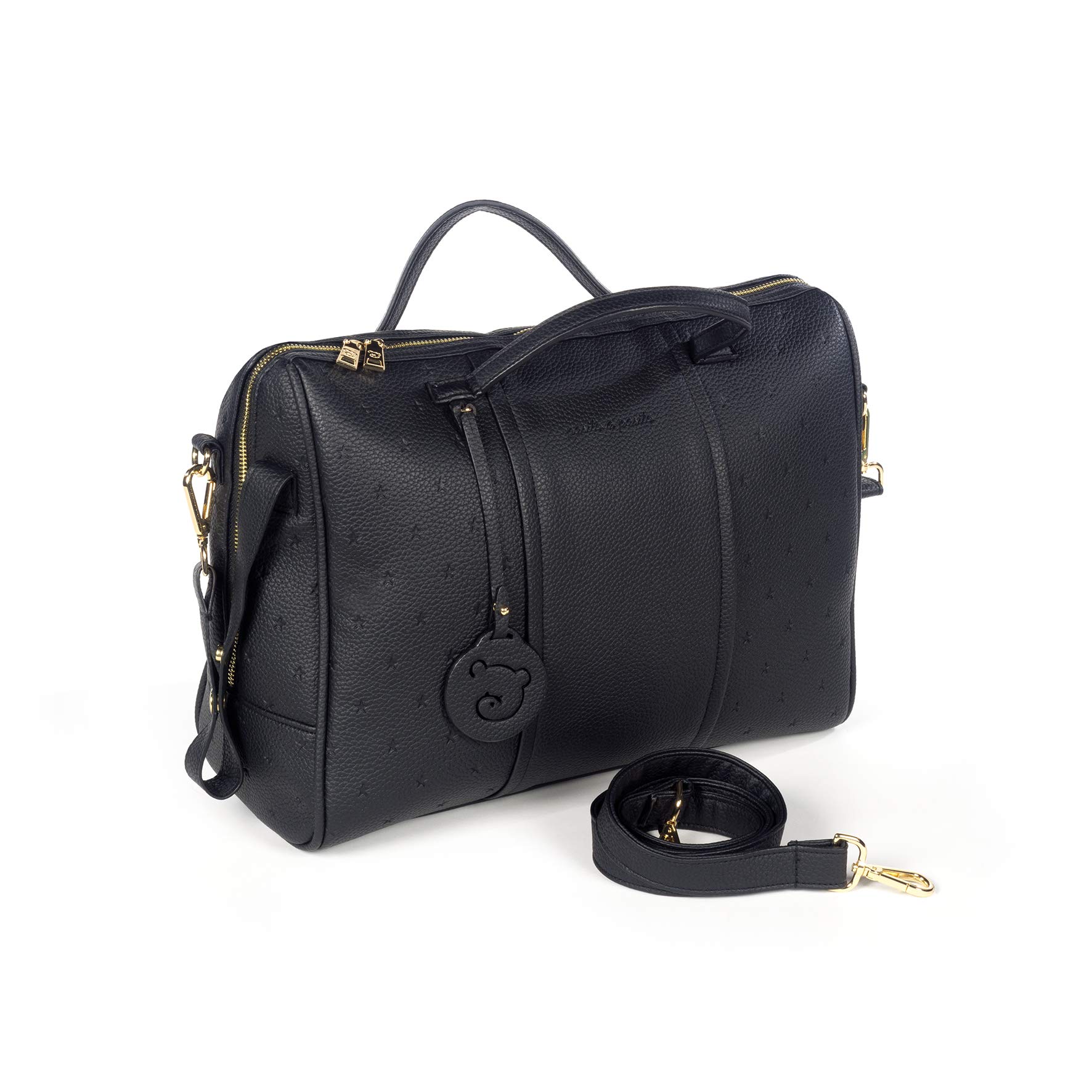 Pasito a Pasito. Bolsa para Carro de Bebé London. Canastilla de polipiel con Cambiador. Práctica, elegante y espaciosa. Color Negro, 38x28x16 cm.