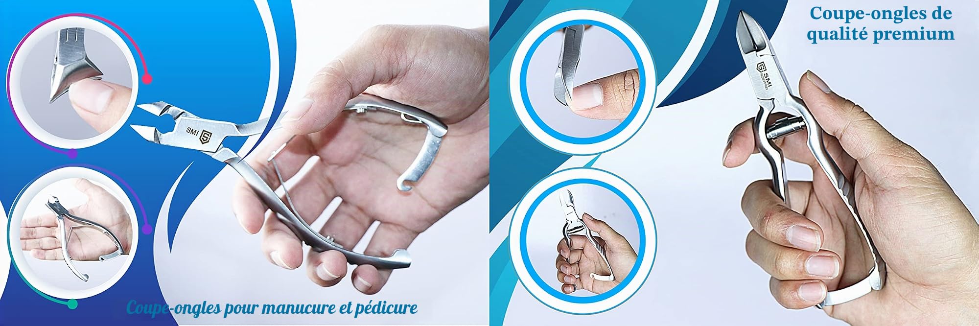 SMI coupe ongle 2 pièces, coupe ongle pied pour les ongles incarnés et épais pince ongle acier inoxydable pince coupe ongle pied avec etui