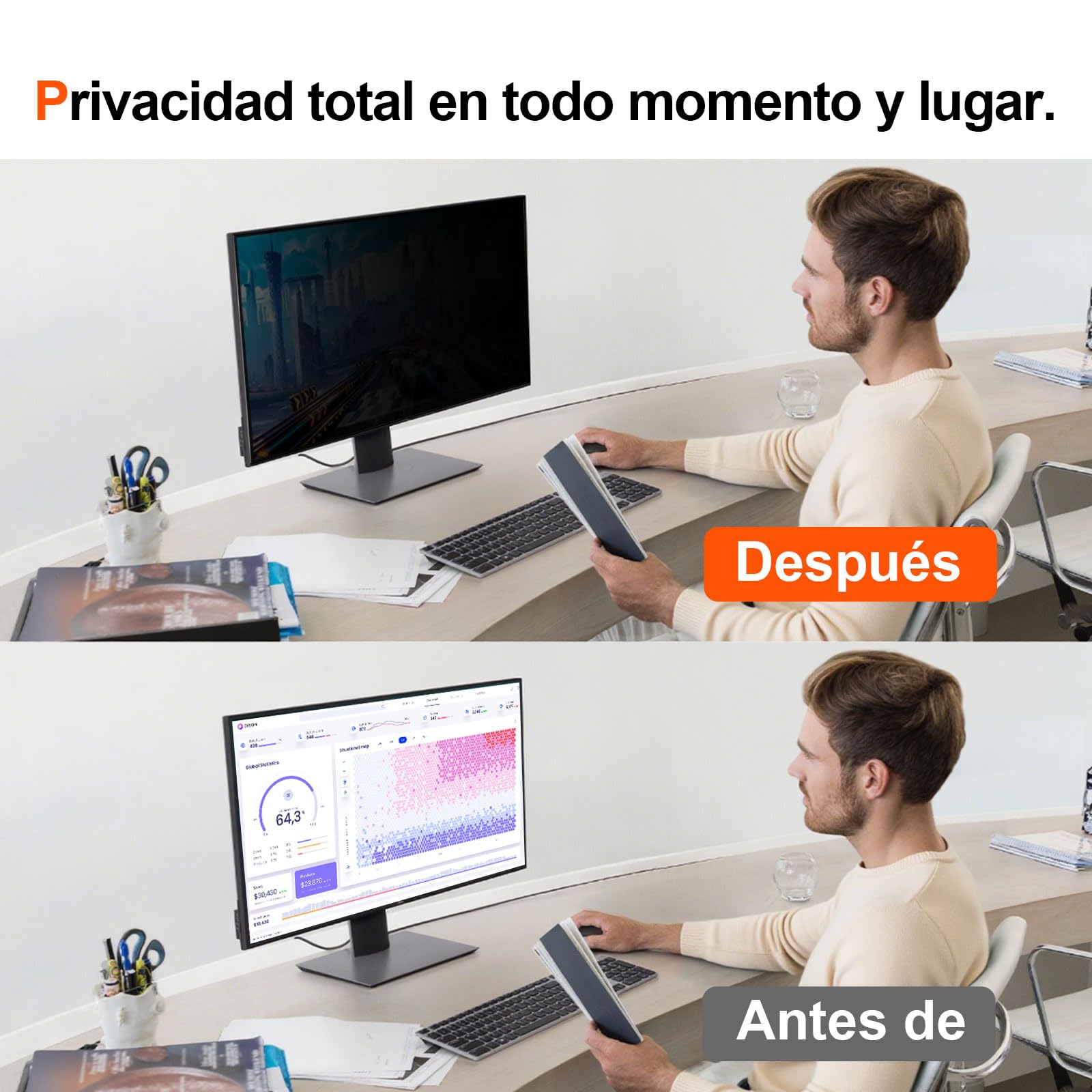 STARY Pantalla de Privacidad para Monitor de 27" (16:9) - Filtro Antirreflejo y de Luz Azul - Película Protectora Extraíble - Compatible con Acer, DELL, HP, Lenovo, Samsung, Toshiba