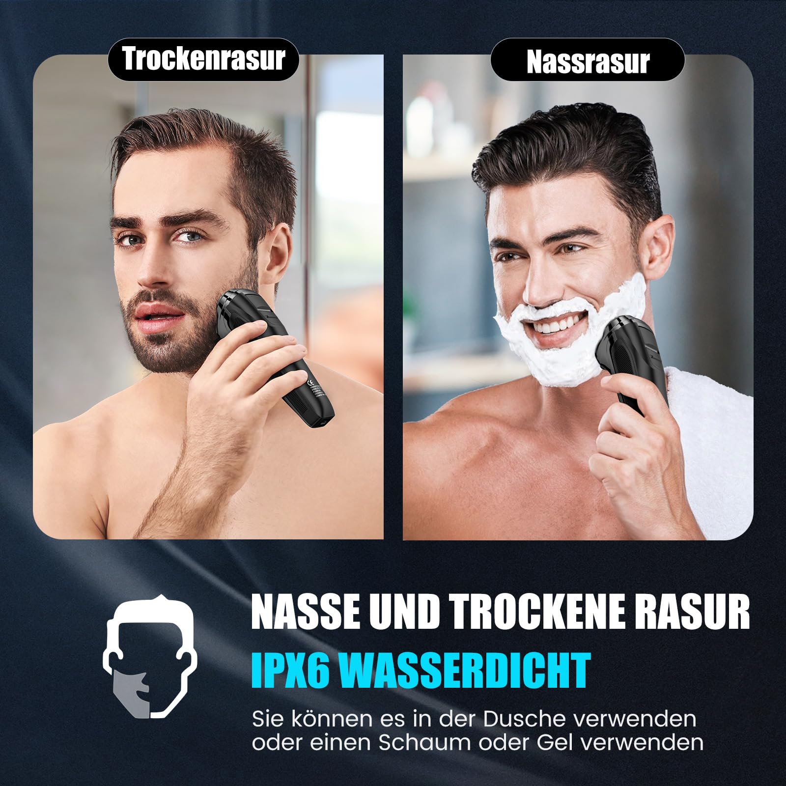 Brightup Rasierer Herren Elektrisch mit 4D-Schwebekopf, Kabellos LED Elektrischer Nass- und Trockenrasierer für Männe, IPX6 Wasserdichter Elektrorasierer, USB-C Aufladung & Pop-Up Trimmer, Reisesperre