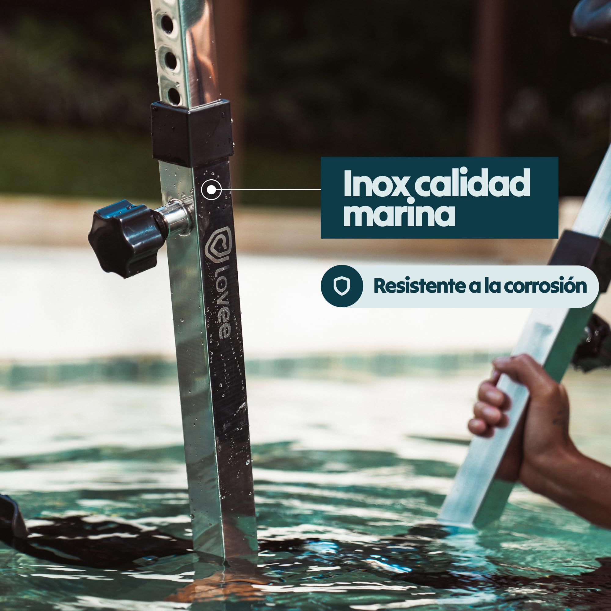 Lovee Aquabike V2 - Bicicleta de piscina doble modo deportivo y confort, acero inoxidable 316, resistencia al cloro y al agua de mar, para todos los revestimientos, 1,10 a 1,50 m de profundidad