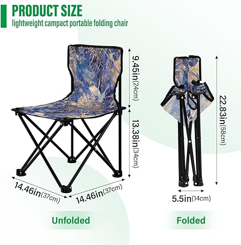 Miniatura 3 de KLL Chic Abstract Fireworks Bursting Painting Blue Gold Foldable Camp Chairs Ultralight Ultralight Camp Chair Carry Bag Included Lawn Chairs for