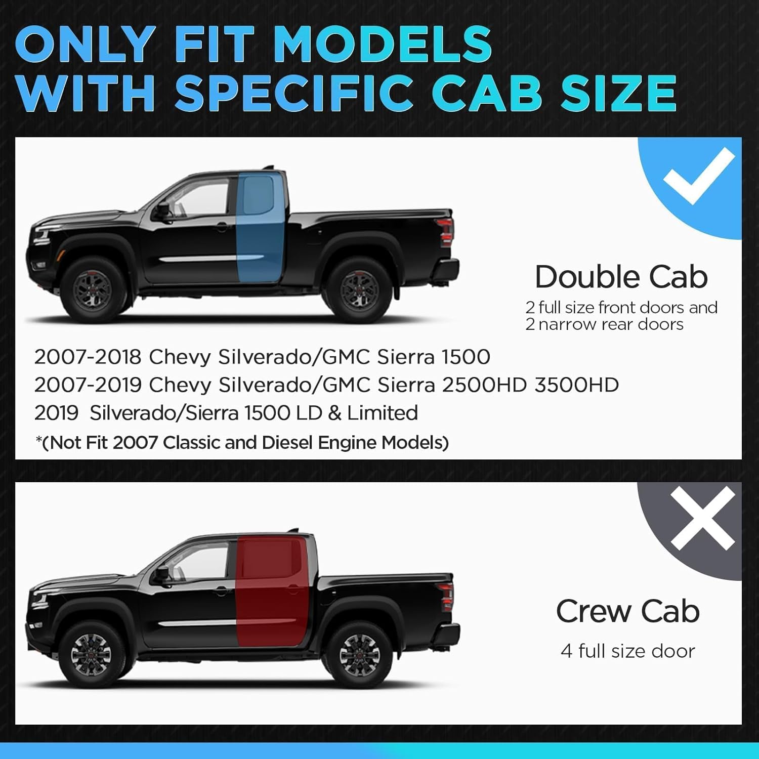 PZ 6 Inch Running Boards for 2007-2018 Chevy Silverado/GMC Sierra 1500 Double Cab, 2007-2019 Silverado/Sierra 2500HD 3500HD，Black Aluminum Alloy Side Steps Rails Nerf Bars