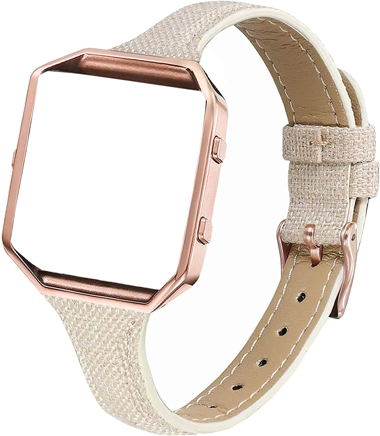 Amcute Slim Fabric Leather Bands Compatible with Blaze, Woven Replacement Accessories Strap Wristband Rose Gold Buckle Frame Women Men Compatible with Blaze Smart Watch (Apricot)