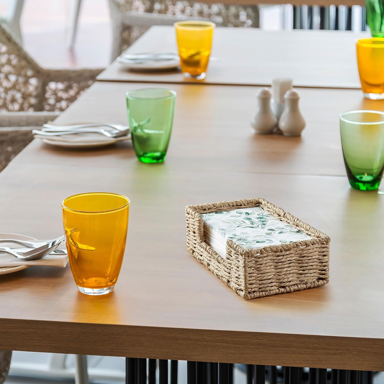 Napkin Holder for Bathroom, Woven Wicker Paper Rope Guest Towel Holder Tray, Disposable Paper Hand Towel Holder for Bathroom Accessories, Dinner Napkin Holder for Kitchen Table Party image 5
