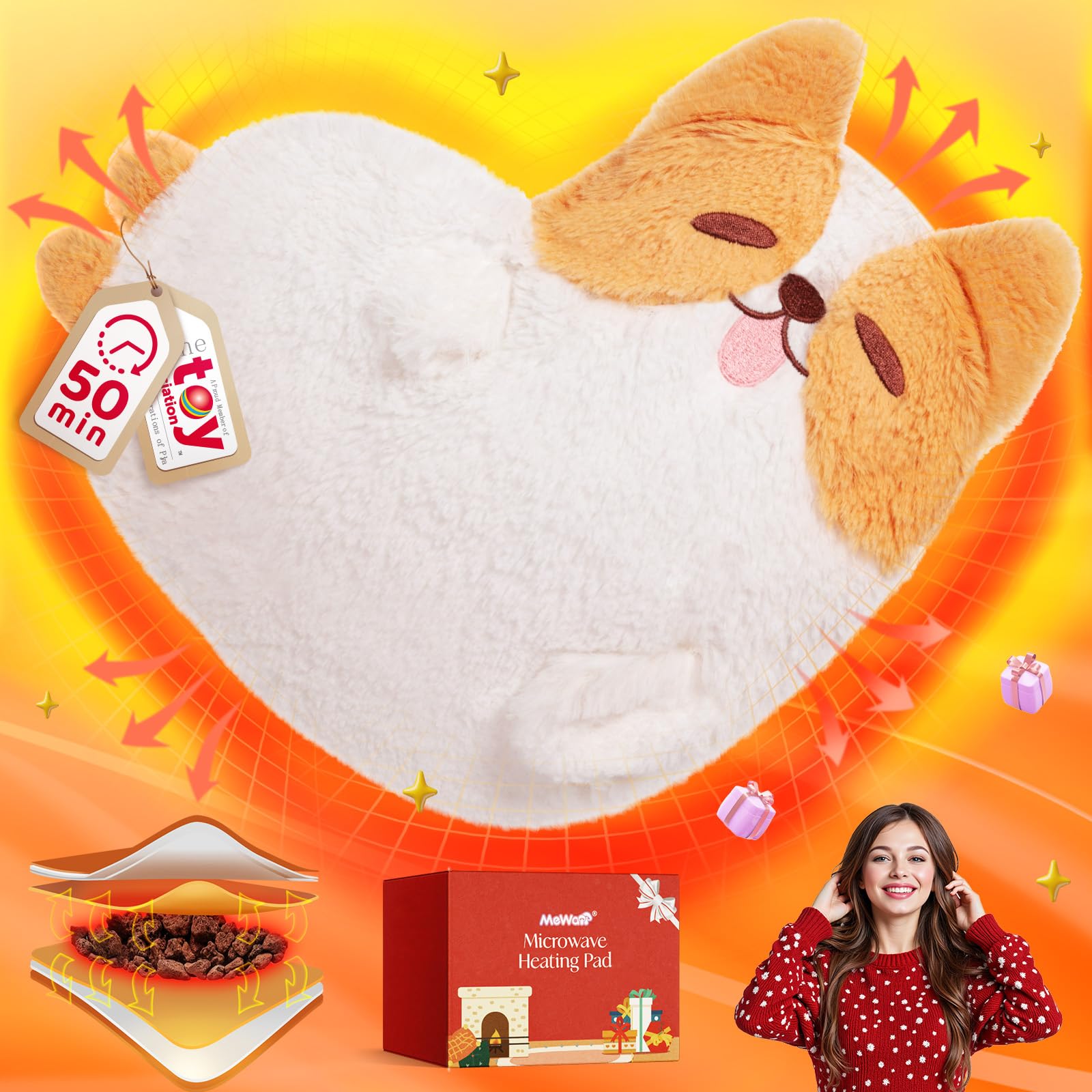 Corgi Microwavable Unscented 0.75lbs Volcanic Rock Heating Pad 50-Minute Lasting Warmth Perfect Fit Heatable Stuffed Animals Plush for Period Cramps