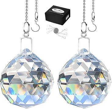 MerryNine 2 Pack Crystal Ball Prism Sun Shine Catcher Rainbow Pendants Maker, Hanging Crystals Prisms for Windows, for Feng Shui, for Gift Clear 40mm/1.57"
