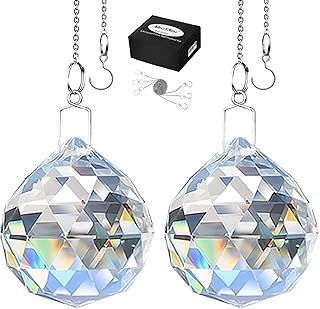 MerryNine 2 Pack Crystal Ball Prism Sun Shine Catcher Rainbow Pendants Maker, Hanging Crystals Prisms for Windows, for Feng Shui, for Gift (Clear) (50mm/2.0")